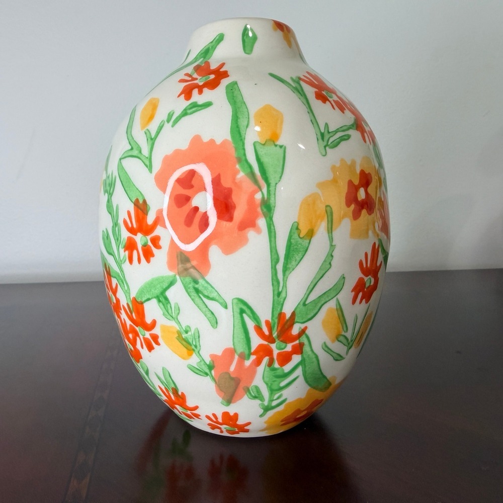 Leah Reena Goren for Anthropologie Floral Ceramic Vase White Orange Size 6in